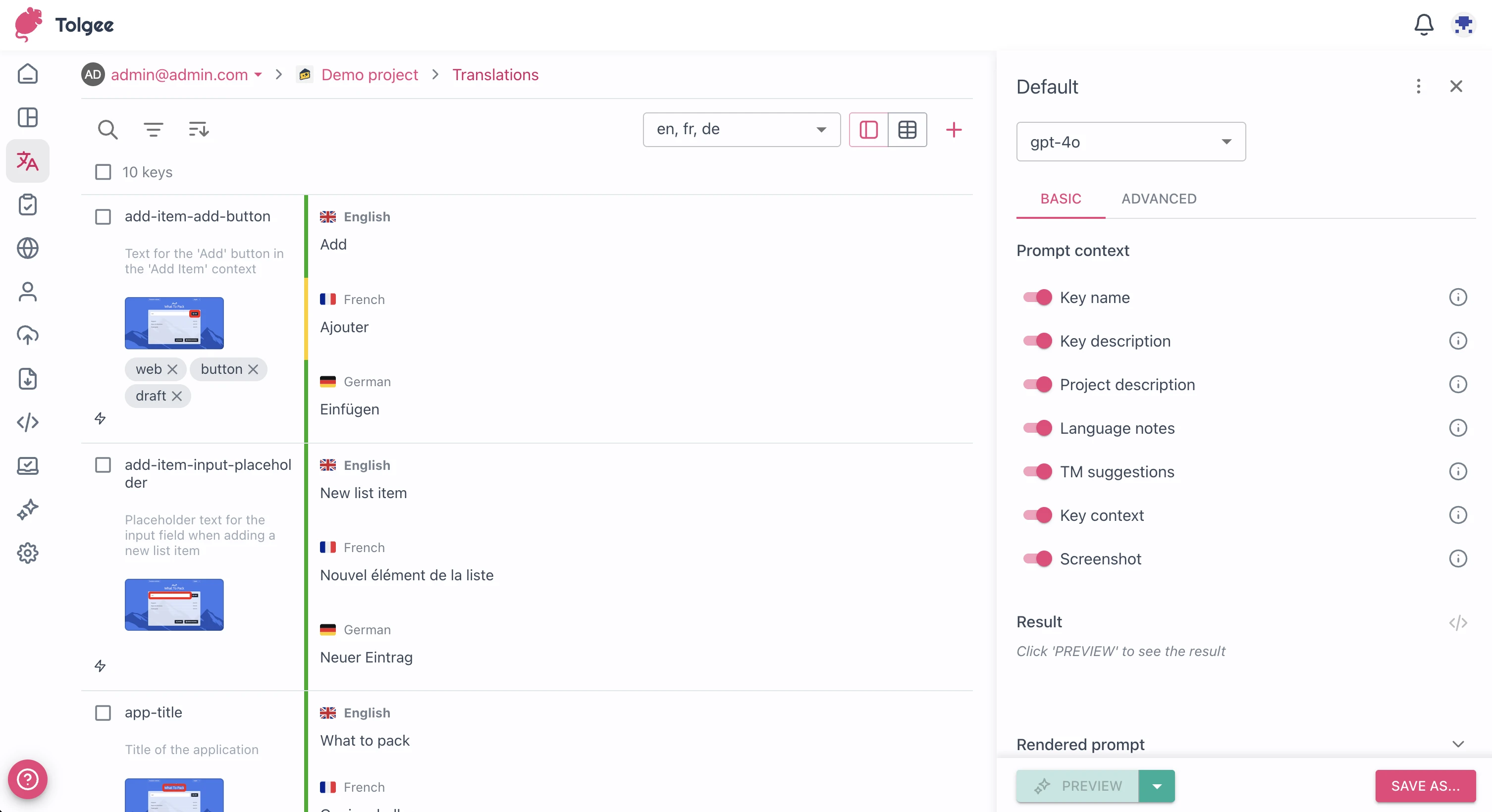 Providing project description